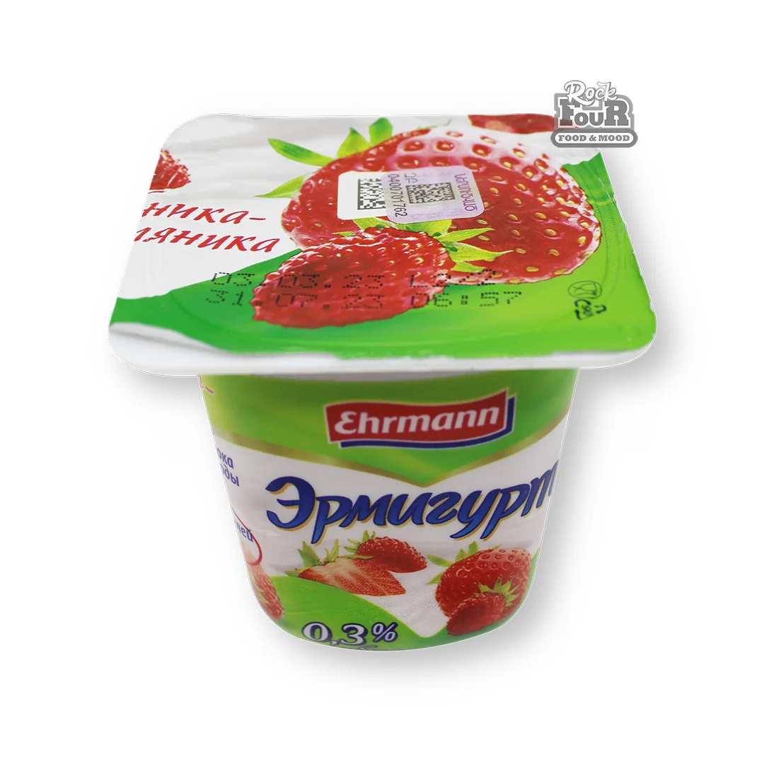 Յոգուրտային արտադրանք «Эрмигурт» ելակ և մորի 0.3% 100գ